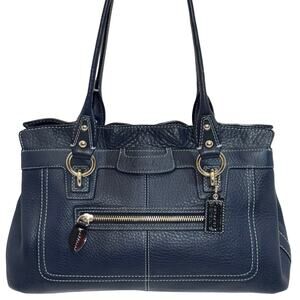 Coach Dark Blue Pebble Leather Penelope Shoulder Bag Handbag Very Good Condition
